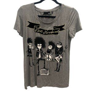 Love Moschino Gray Punk Goth Rock Band Short Sleeve T-Shirt Size 6 USA